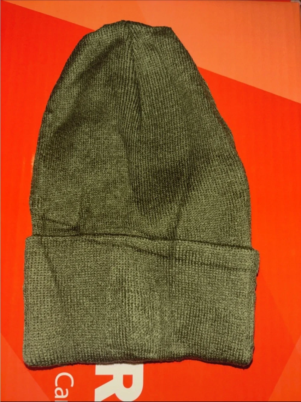 Kids Olive Green Knit Beanie with Smiley Patch